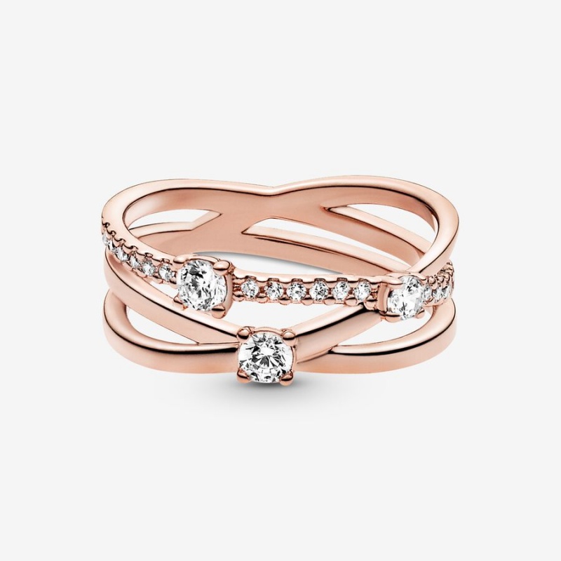 Statement Rings Pandora Sparkling Triple Rose Doré | 6397802-IA