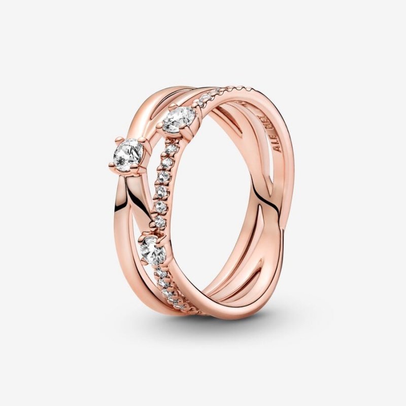 Statement Rings Pandora Sparkling Triple Rose Doré | 6397802-IA